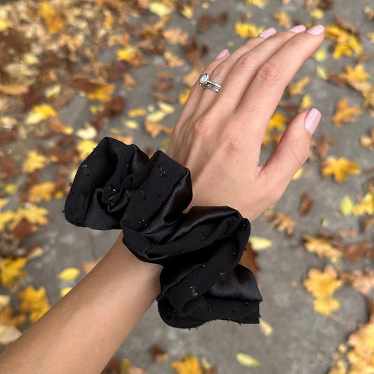 Solid Black & Chiffon Scrunchie