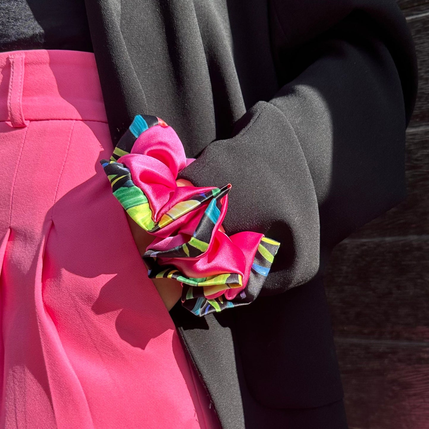 Medium Size Fuchsia & Flowers Scrunchie