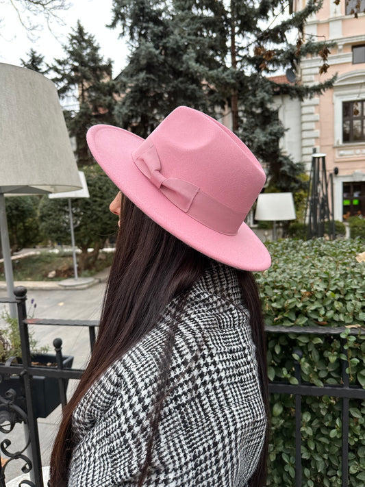 Pink Fedora Hat with Bow