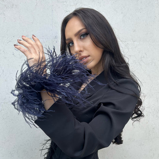 Navy Blue & Tulle Feathers Scrunchie