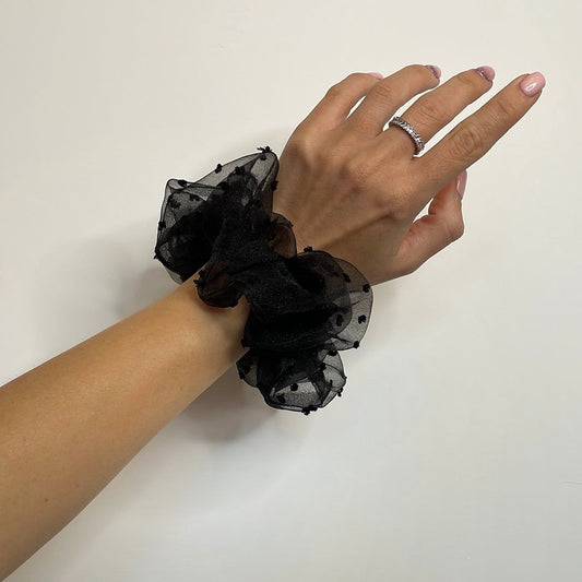 Black Organza Dotted Scrunchie