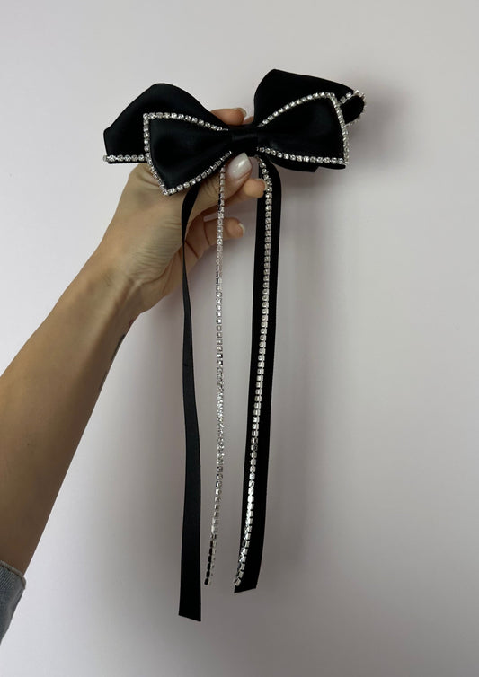 Handmade Bow in Black with Crystals